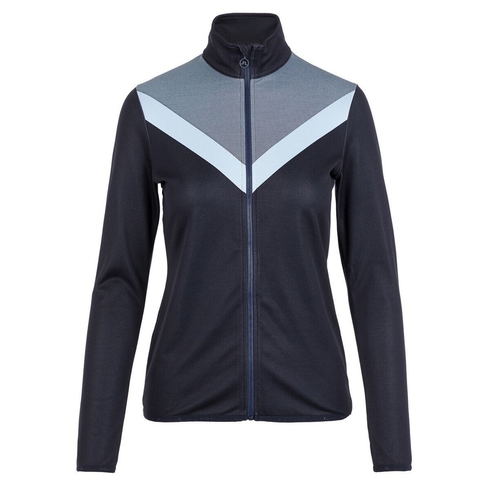 J.Lindeberg Vera-TX Mid Jaquard Jacket S Navy Blue Chevron Golf Performance Zip